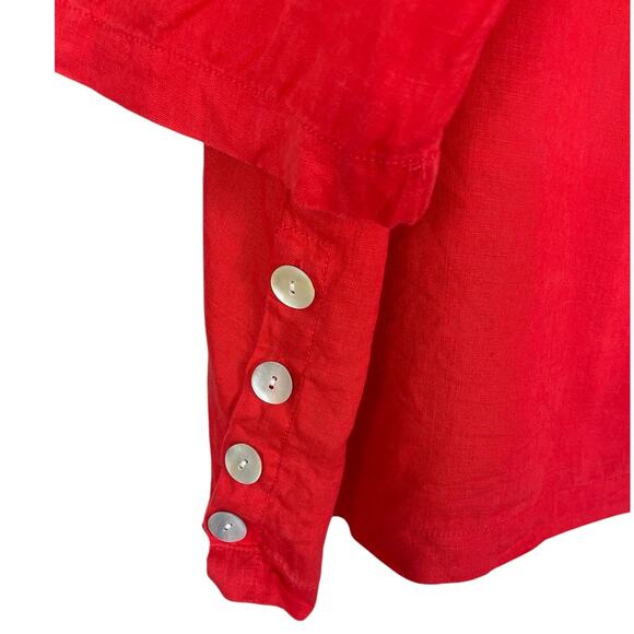 Tahari 100% Linen V-Neck Tunic Top Coral Red Sz 2X Effortless Timeless Vacation - Picture 4 of 8